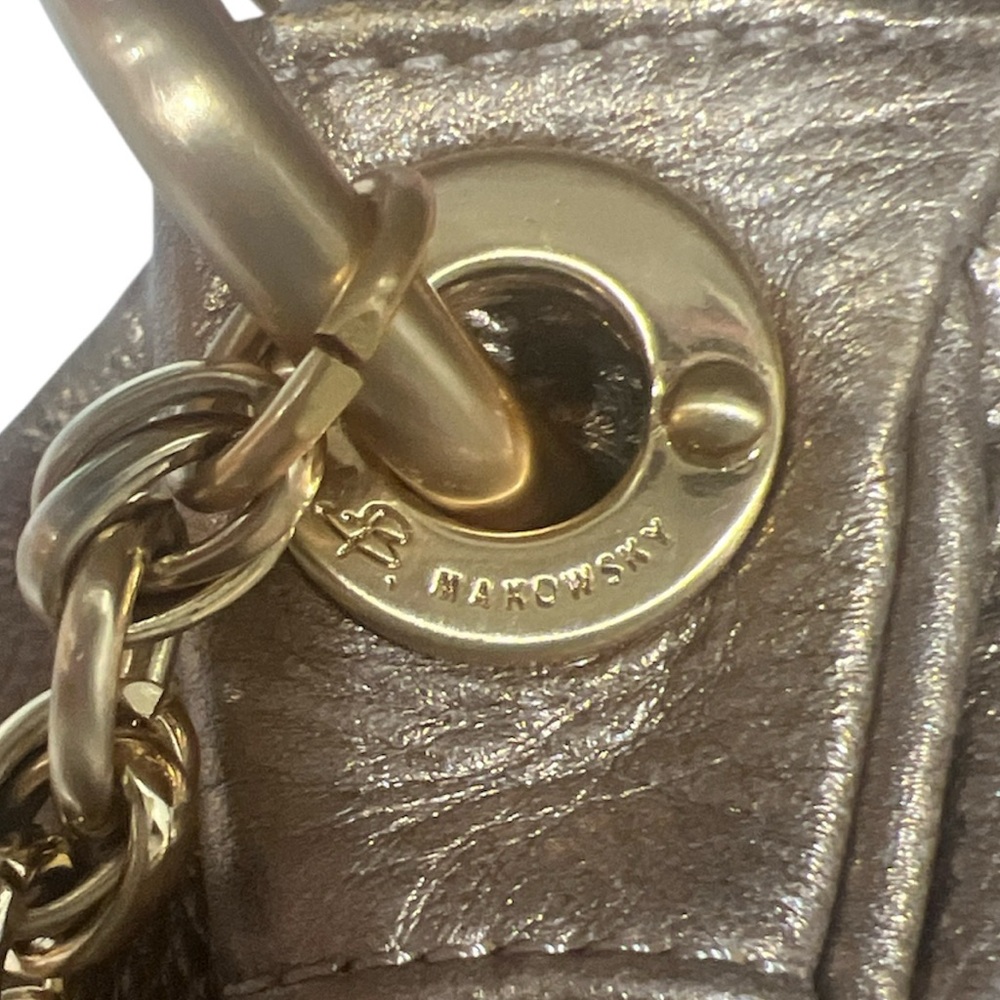 Vintage B Makowsky Bronze Metallic Leather Kiss-Lock Satchel Pristine Condition - Picture 6 of 13